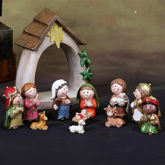 Christmas LED Light Religious Figurines Custom Christmas Nativity Set Christmas Family Figurine