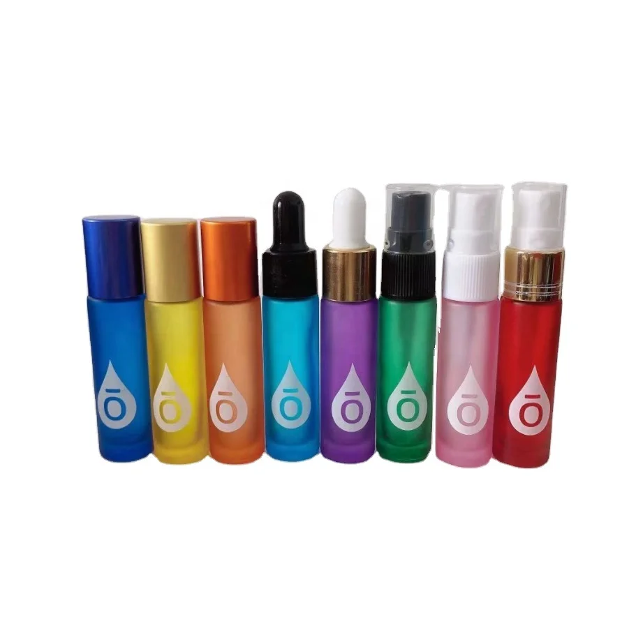 roller on tube ess oil perfume colorful matte color glass bottle with aluminum cap 10ml 5 ml 7 ml print logo