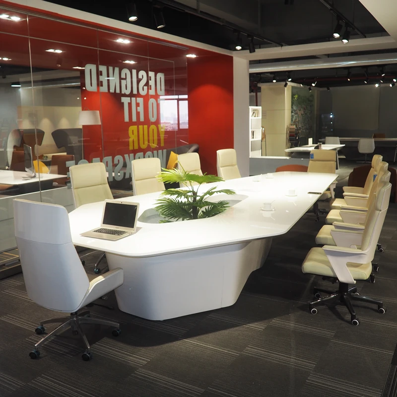 Modern White High Tech Smart Office Furniture 8 10 12 14 16 18 20 Person Customized Boss CEO Meeting Board Room Conference Table