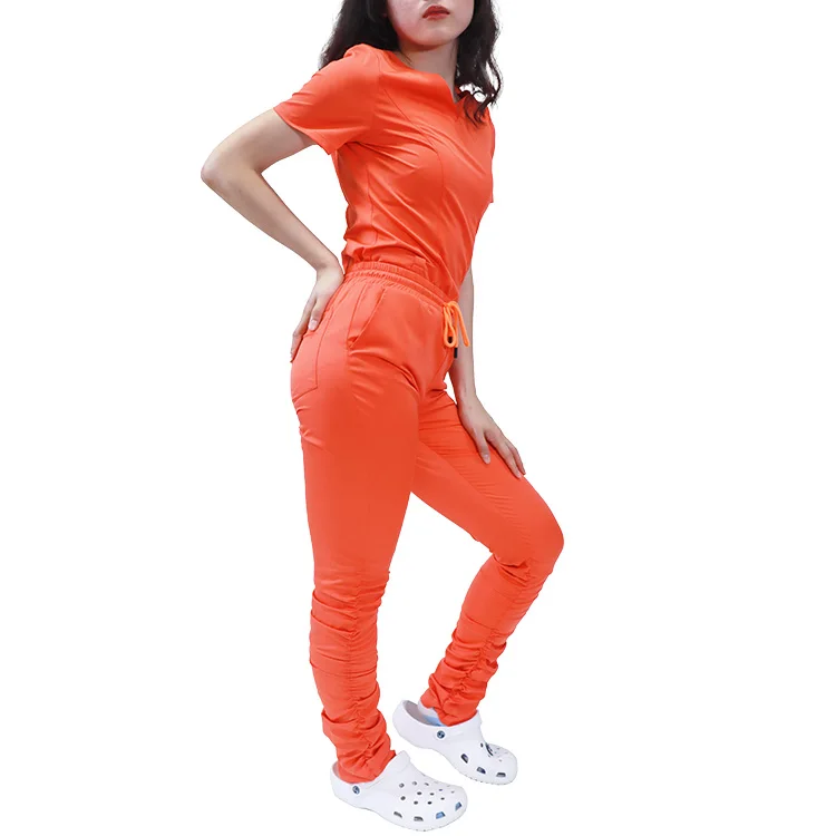 Nursing scrub vendors sets fashion doctor clothes medical scrubs uniform stacked pants set women