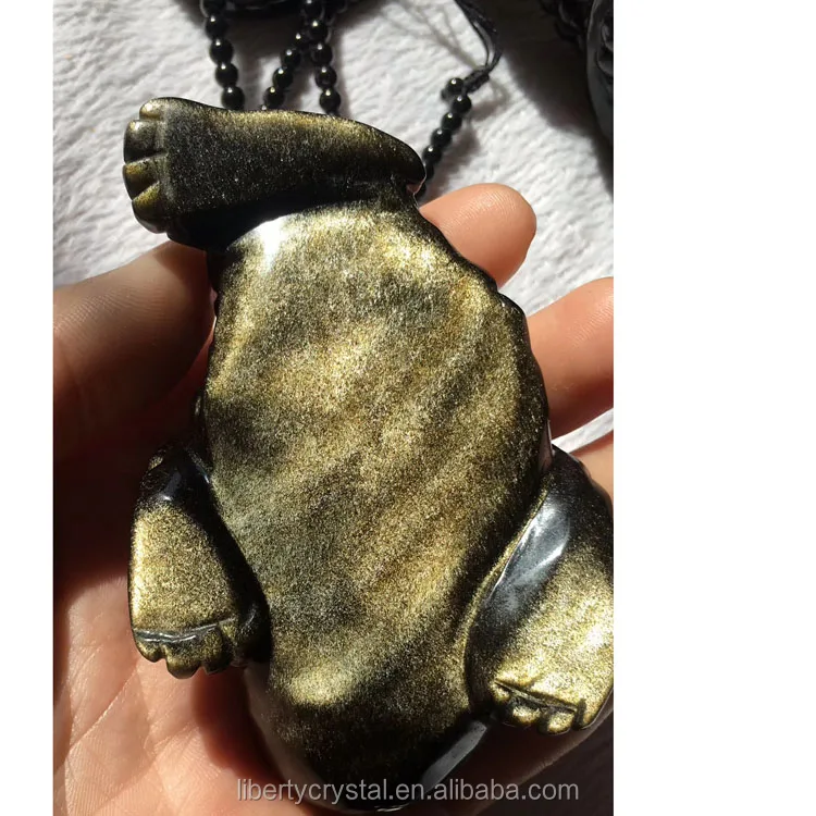 
Hand Carved Beautiful Golden Obsidian Zhaocai Toad For Home Decoration 