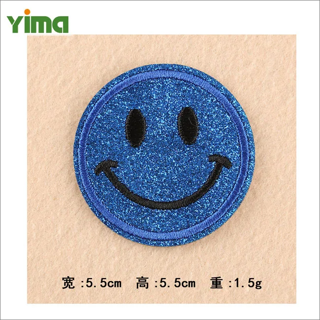 Embroidered applique expression smile face embroidery patch glitter fashion patch for clothes jeans