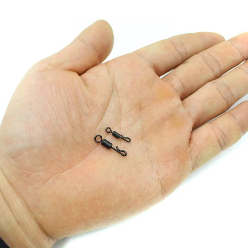 Long Body Q-Shaped Matt Black Color Quick Change Swivels for Carp Fishing Kwik Lok Swivels Size 8 Rolloing Swivels