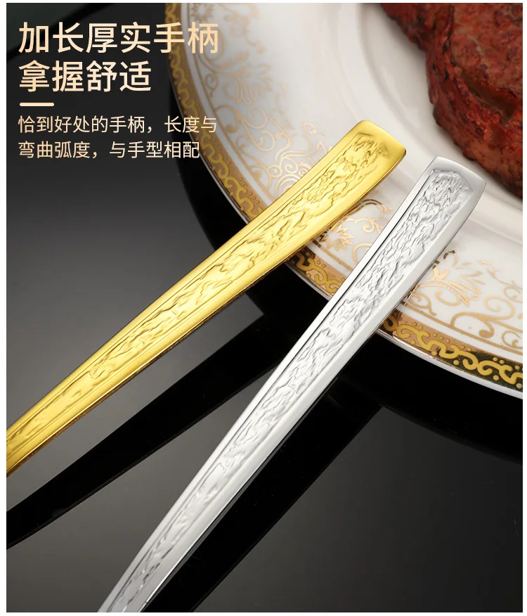 Hammered handle stainless steel silverware metal spoon knife and fork western tableware mirrored cutlery set