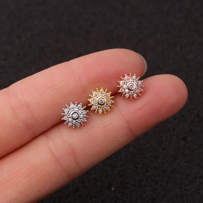  Silver Rose Gold Curved Stainless Steel Bar Ear Piercing Jewelry Flower Crown Tragus Daith Earrings