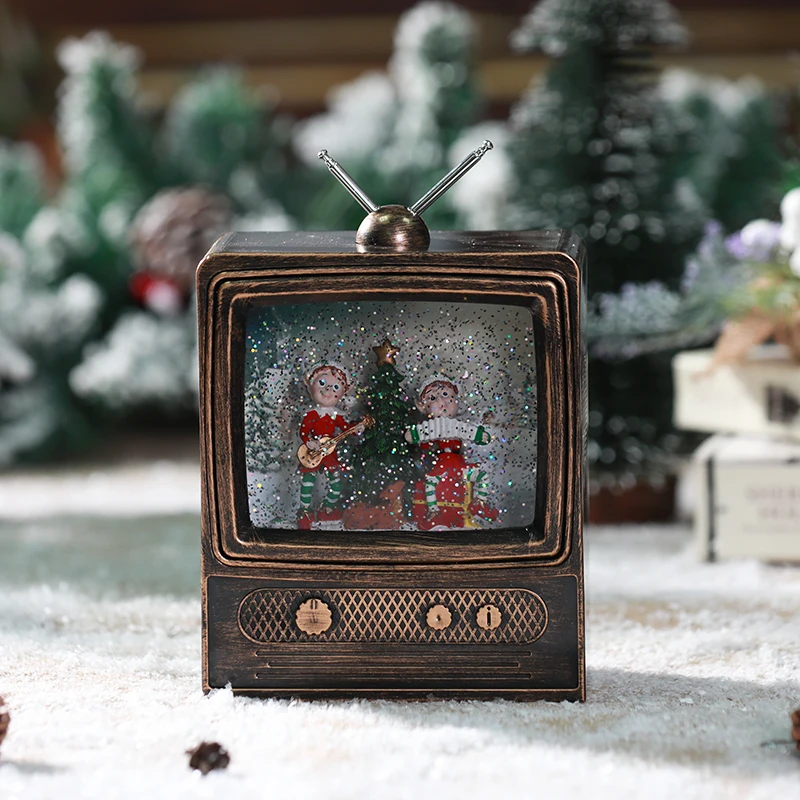 spinning Christmas tree Musical Christmas Snow Globe TV, Lighted USB/Battery Operated, Christmas Creative Gifts