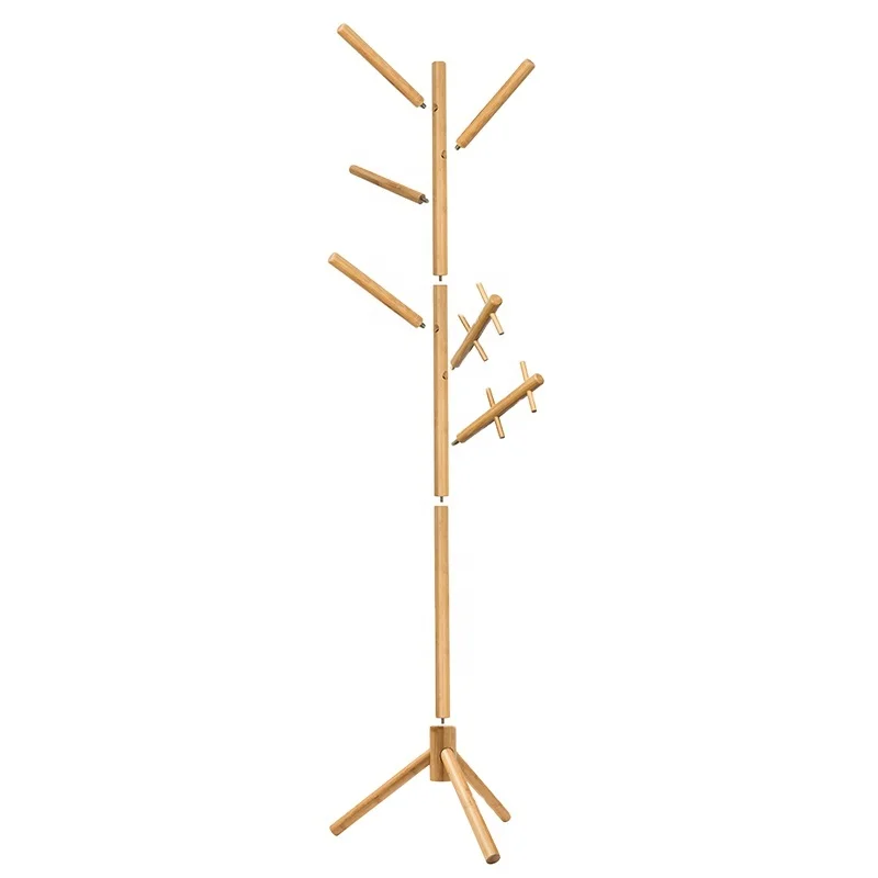 Bamboo made new design hall tree standing coat rack floor hanger