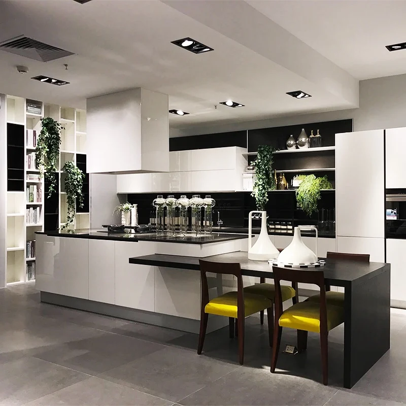 Американский глянцевый лак, модульный кухонный шкаф, современный черный чехол на заказ, Lemari Dapur