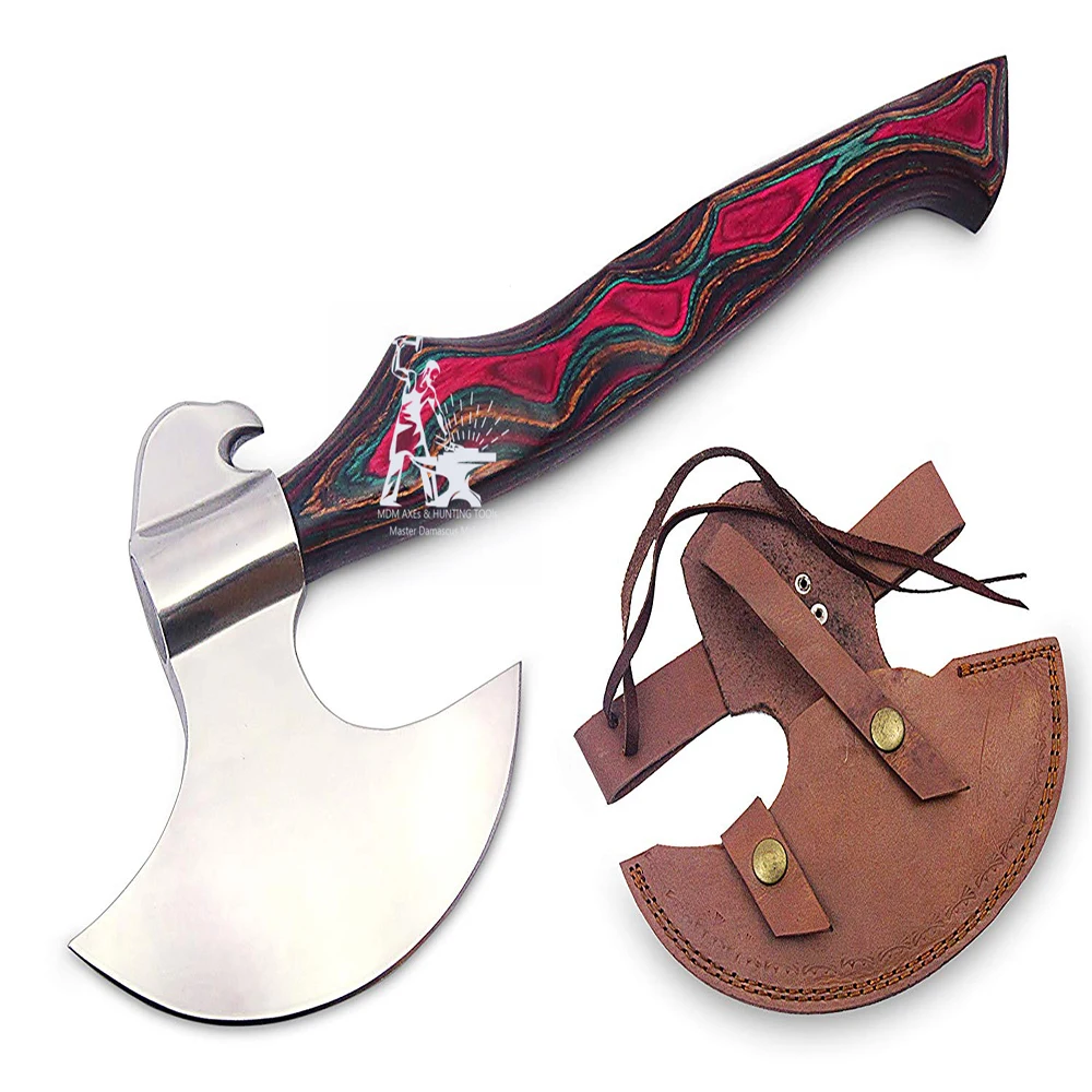 Handmade Carbon Steel Camping Axe with Diamond Wood Handle Real Sharp Forest Hatchet for Outdoor Cutting