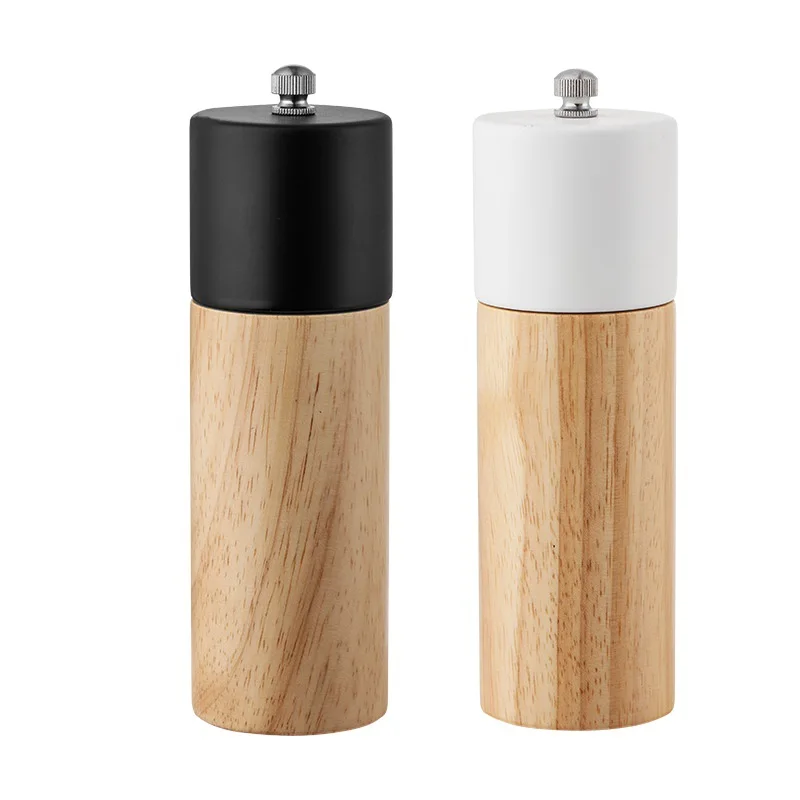 6inch Refillable Rubber wood Manual Spice Grinder Adjustable Coarseness Wooden Pepper mill Black Pepper and salt Grinder Set