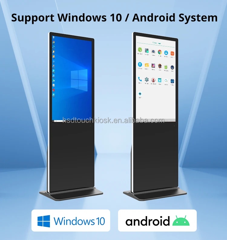 HD Android lcd display touchscreen kiosk indoor 43 49 55 inch floor stand android digital signage