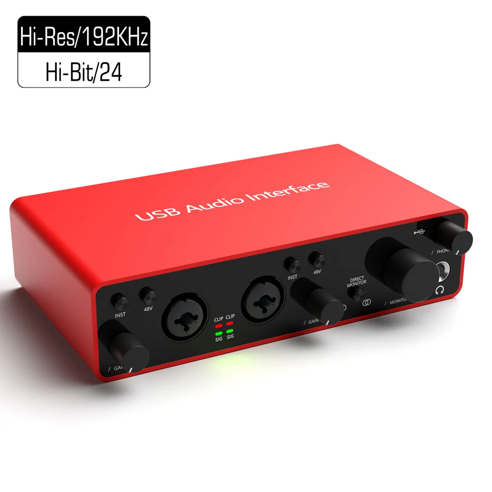 Professional Podcast Kit Equipment Red Black Soundcard Live Audio Interface Sound Card Recording