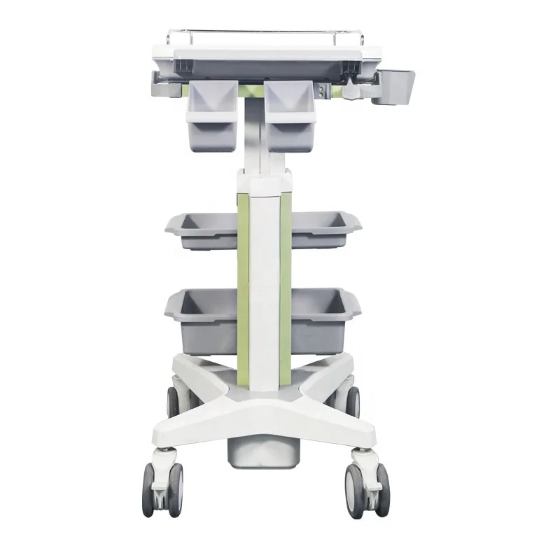 Hospital Computer Trolley Nursing Adjustable Height ABS Medical Clinic Cart Workstation with Laptop