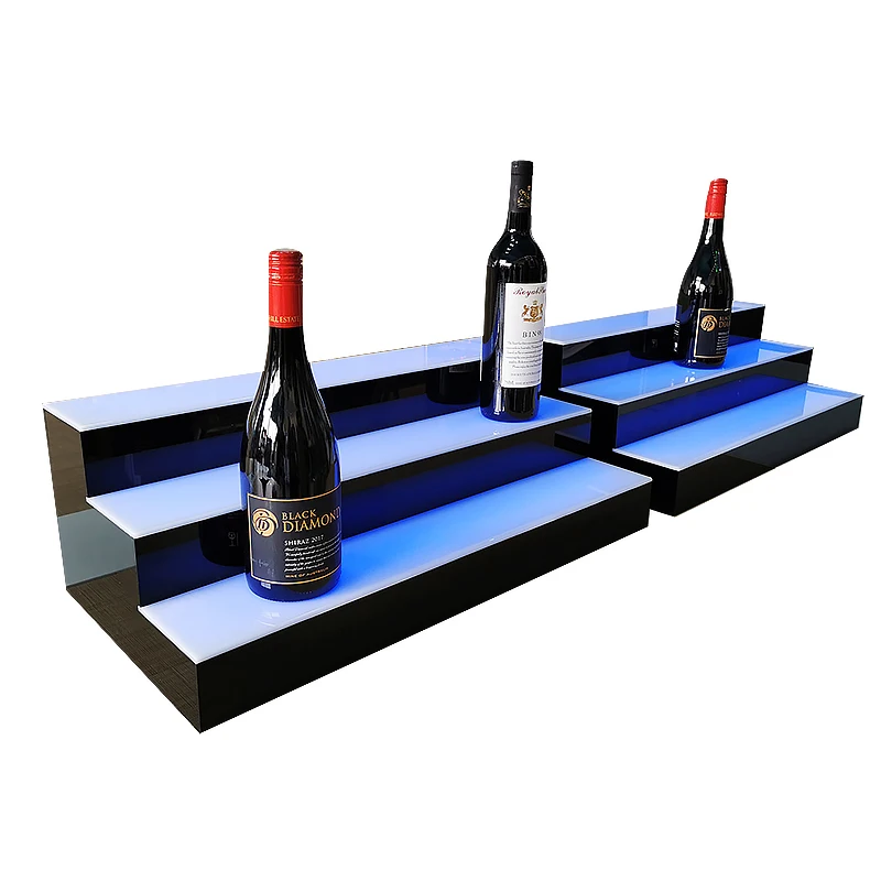 Custom LED Lighted Liquor Bottle Display Shelf With Remote Control LED Bottle Display 2 Step 4 Wine Acrylic Wine Display Rack
