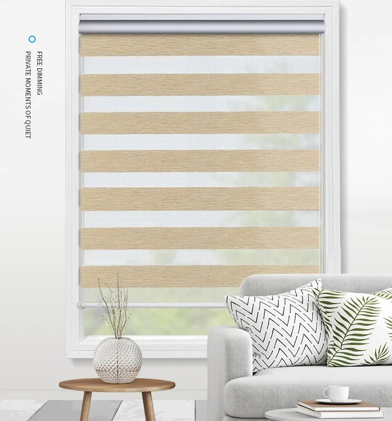 Cordless Dual Layer Roller Shades Day and Night Curtain Zebra Roller Blinds With Round Box
