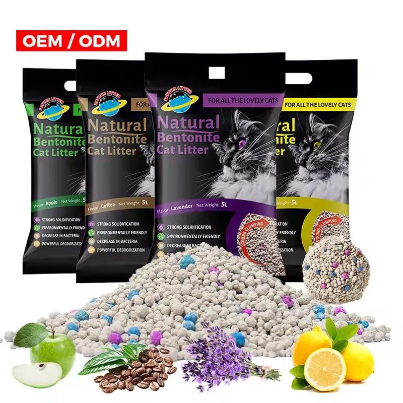 OEM custom Natural Organic Lemon Fragrant Clump cat sand Dust Free color Ball Shape Premium Clay bentonite cat litter