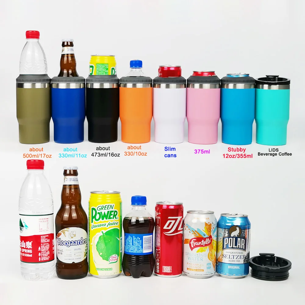 LEAPING Stainless Steel Triple Insulated Coozies 4 in 1 Can Cooler for 12 oz Skinny or Standard Can