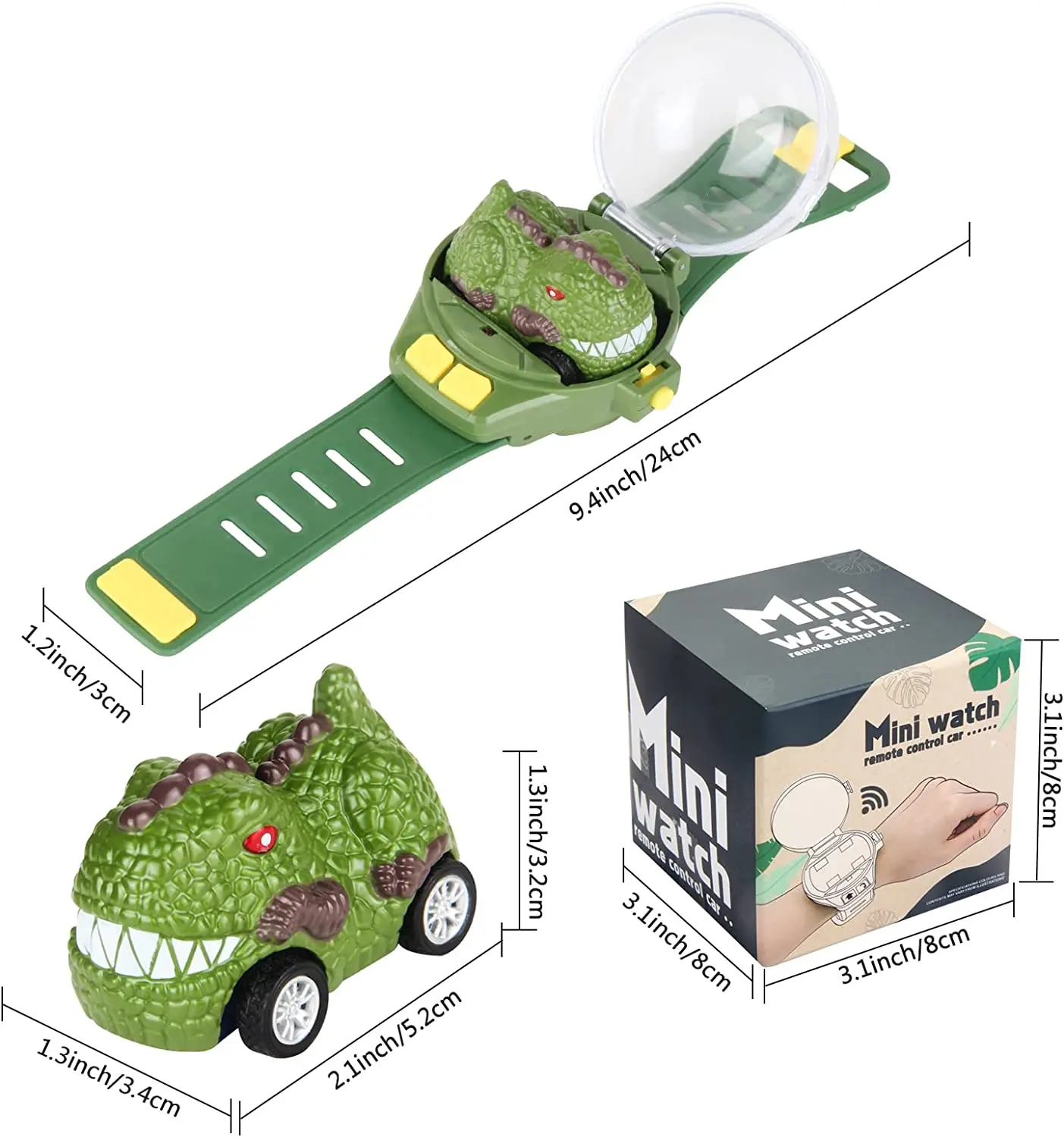New Mini Remote Control Car Watch Toys for Kids,2.4 GHz Detachable Racing Cars Wrist Watch  Green Dinosaur