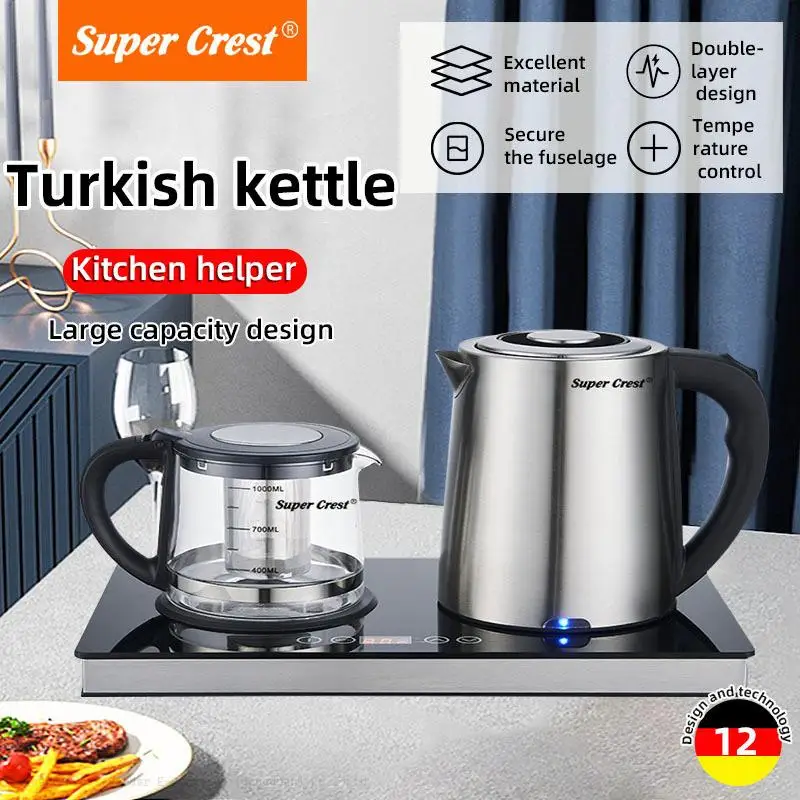 Brand Multi-function automatic power off instant thermoelectric kettle Glass transparent double burner electric Turkish kettle