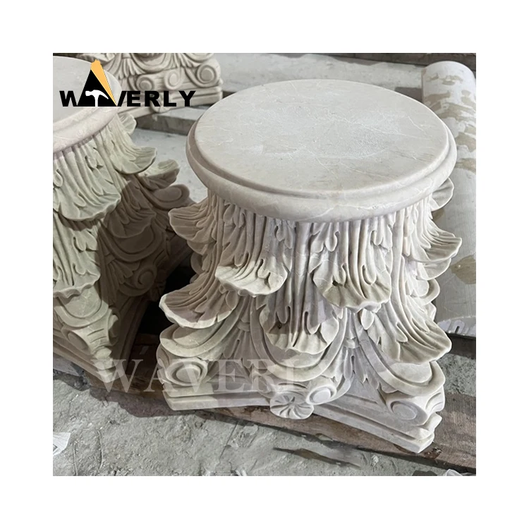 Оптовая продажа ручная резная колпачок натуральный греческий Римский камень столб белый мрамор римская колонна Корона