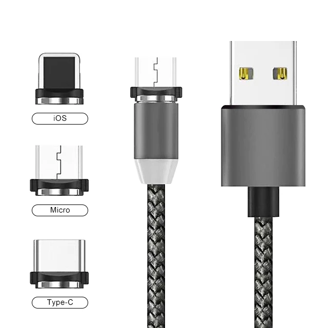  1 м 360 градусов Светодиодное магнитное зарядное устройство 3 в Магнитный usb-кабель для Iphone