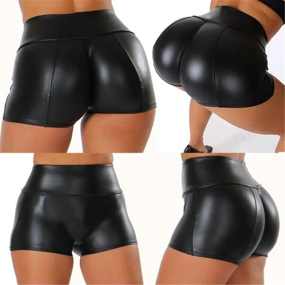 Sexy Nightclub Costumes Shorts Women PU Leather Shorts High Waist Solid Color Button Black shorts Fashion Summer