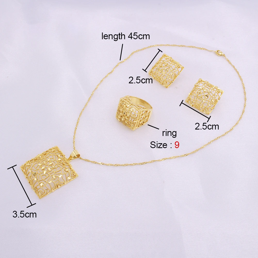 Conjuntos De Joyas India African Wedding Bridal Sets Necklace Earring Ring Middle East Dubai Women 24K Gold Jewelry Set