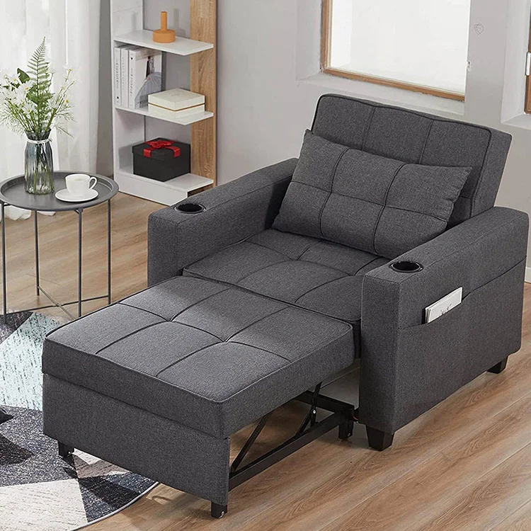 Partner Hotel Single Foldable Linen Fabric Transformer Folding Sofa Wall Bed
