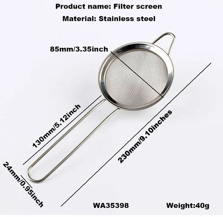 Kitchen Bar Accessory Tool Metal Stainless Steel Loose Tea Flour Cocktail Bar Fine Round Cone Wire Mesh Strainer