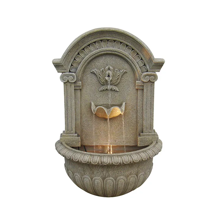 
Head Garden Decoration Waterfall Small LED Mounting Outdoor Water Polyresin Solar Wall Fountain 