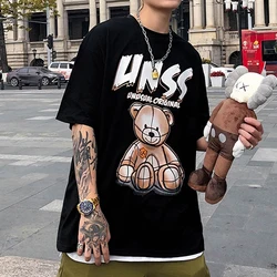 Loose Custom Couple shirt Short Sleeves Print Trend Cartoon Summer OEM Streetwear Fashion T Shirts Casual  Printing Bear t shirt
