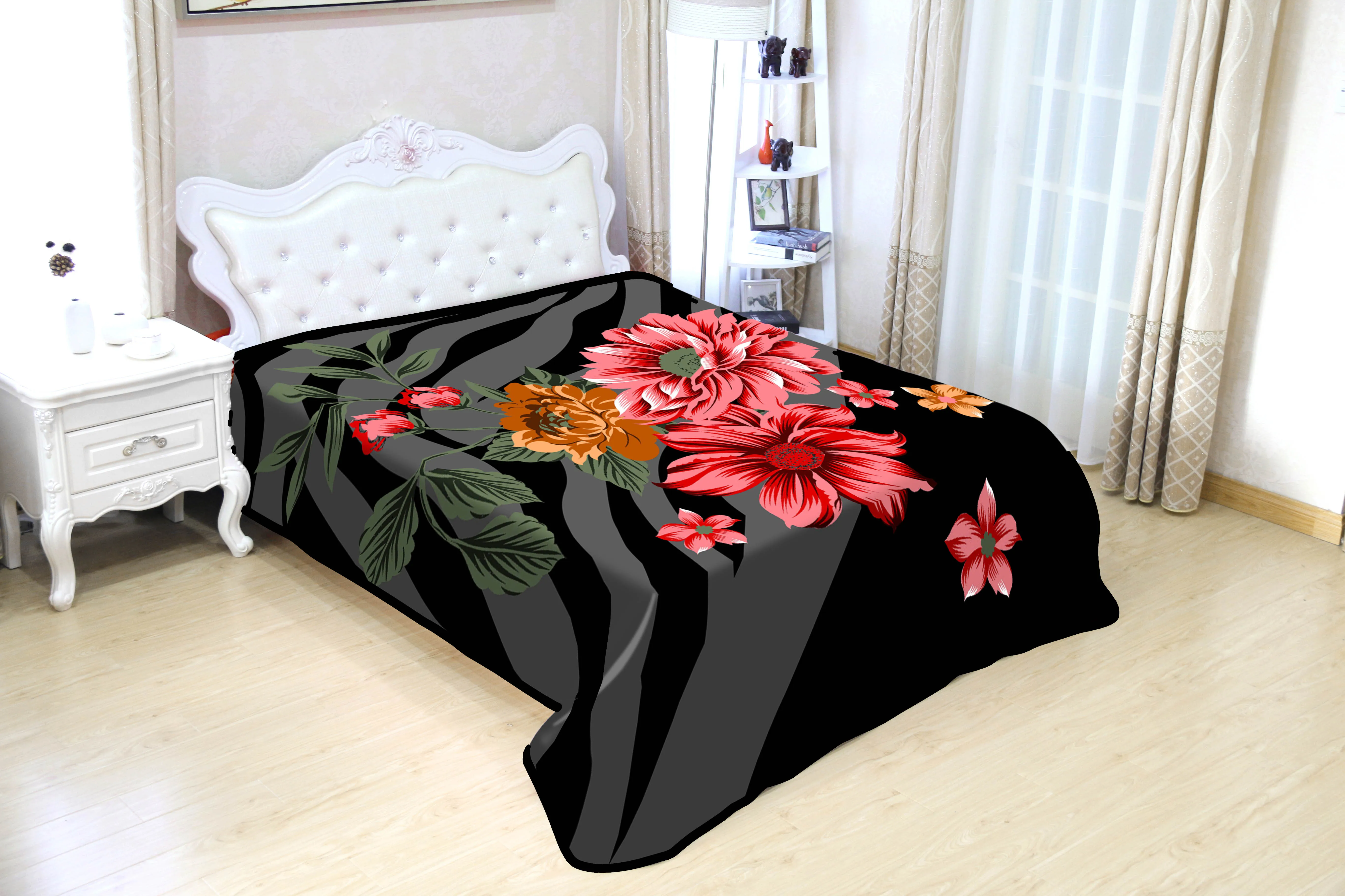 high quality china factory  manufacturers with Embossed Middle East  style king size raschel blanket