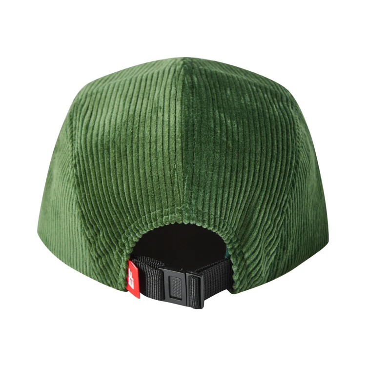 Custom Green Private Woven Label Vintage Corduroy 5 Panel Hat