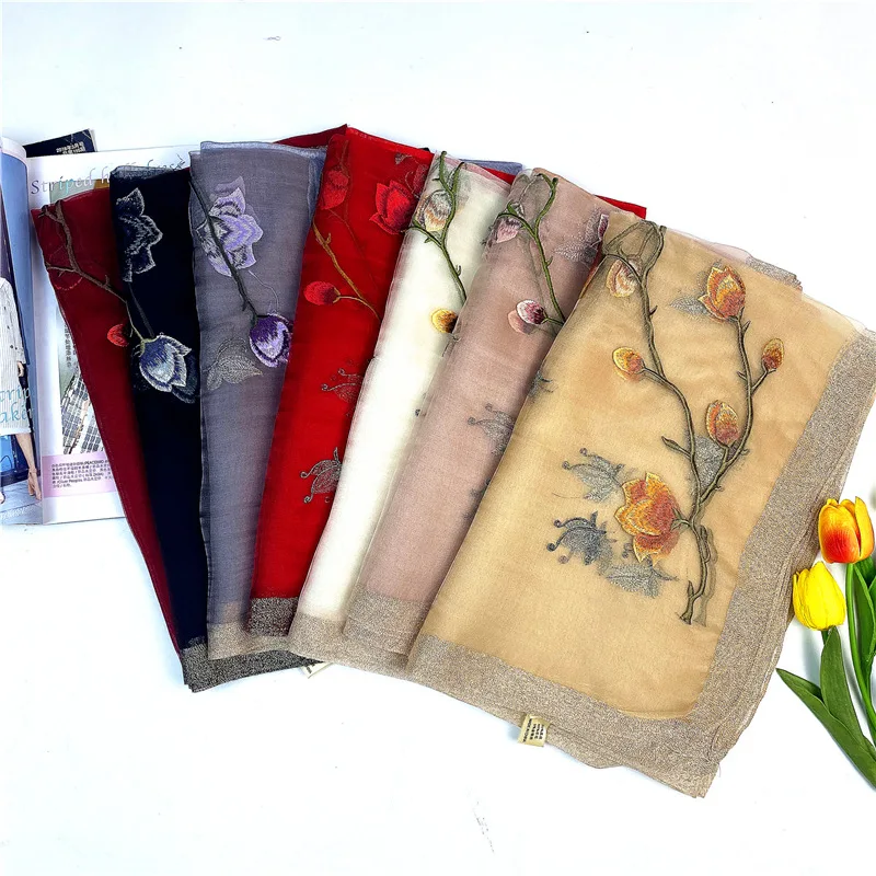 Silk Scarf for Women Lightweight Shawls and Wraps Pashmina Shawl Embroidered Scarves for Weddings Fashion Adult 