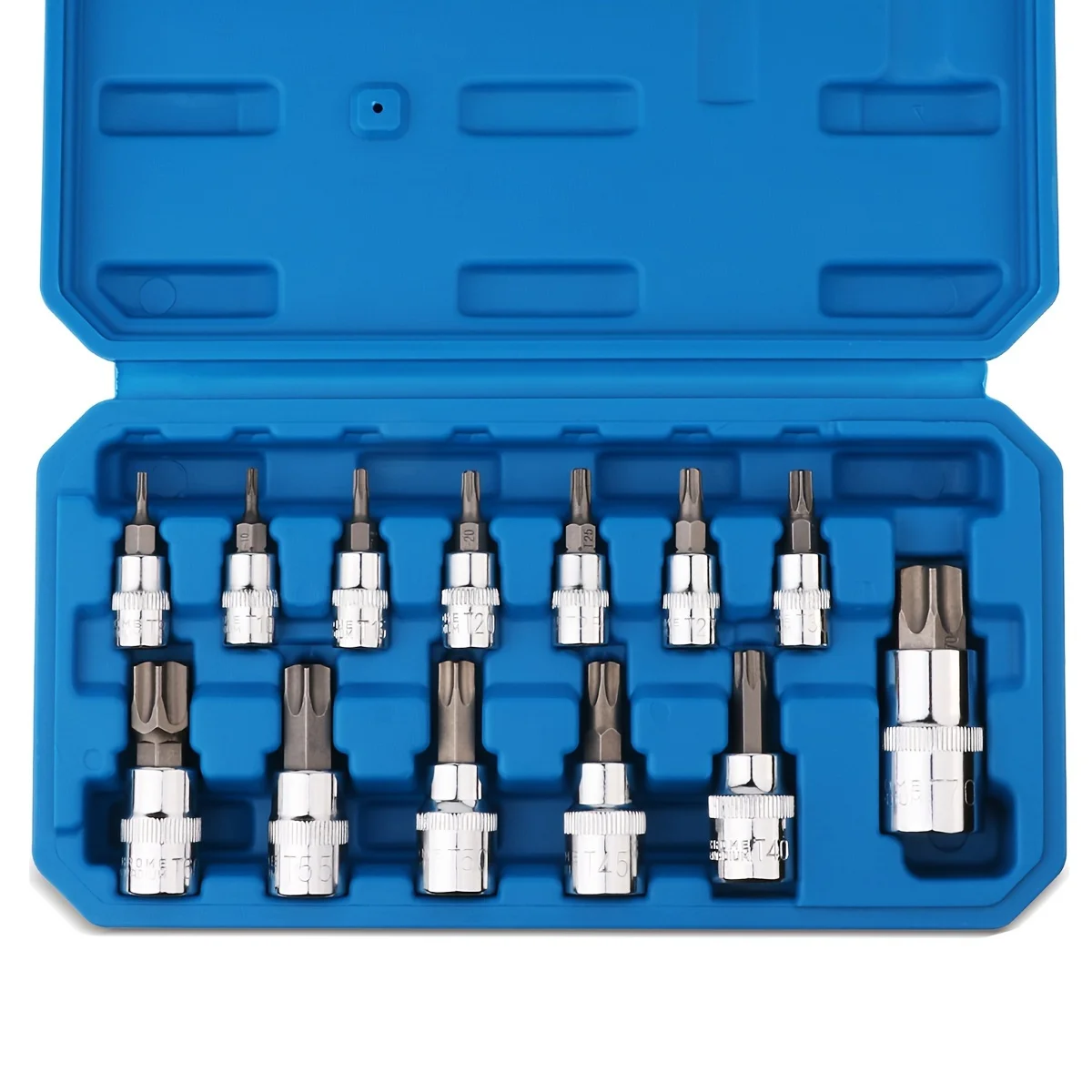 GTYPRO 13pcs Torx Bit Socket Set T8-T70 CRV Star Sockets Wrench 1/4 3/8-1/2 Drive Hand Tools Cars Trucks Chrome Finish Metric