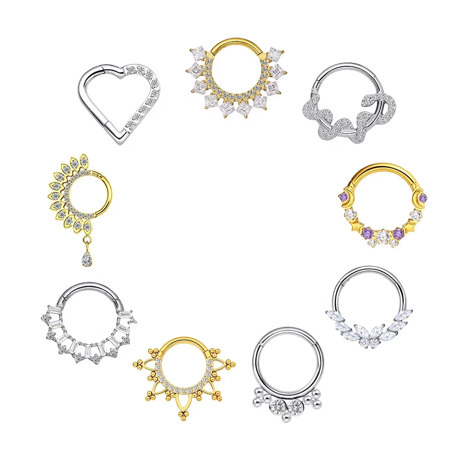 Eternal Metal ASTM  F136 Titanium Cubic Zircon Hinged Segment Clicker Ring Piercing Jewelry