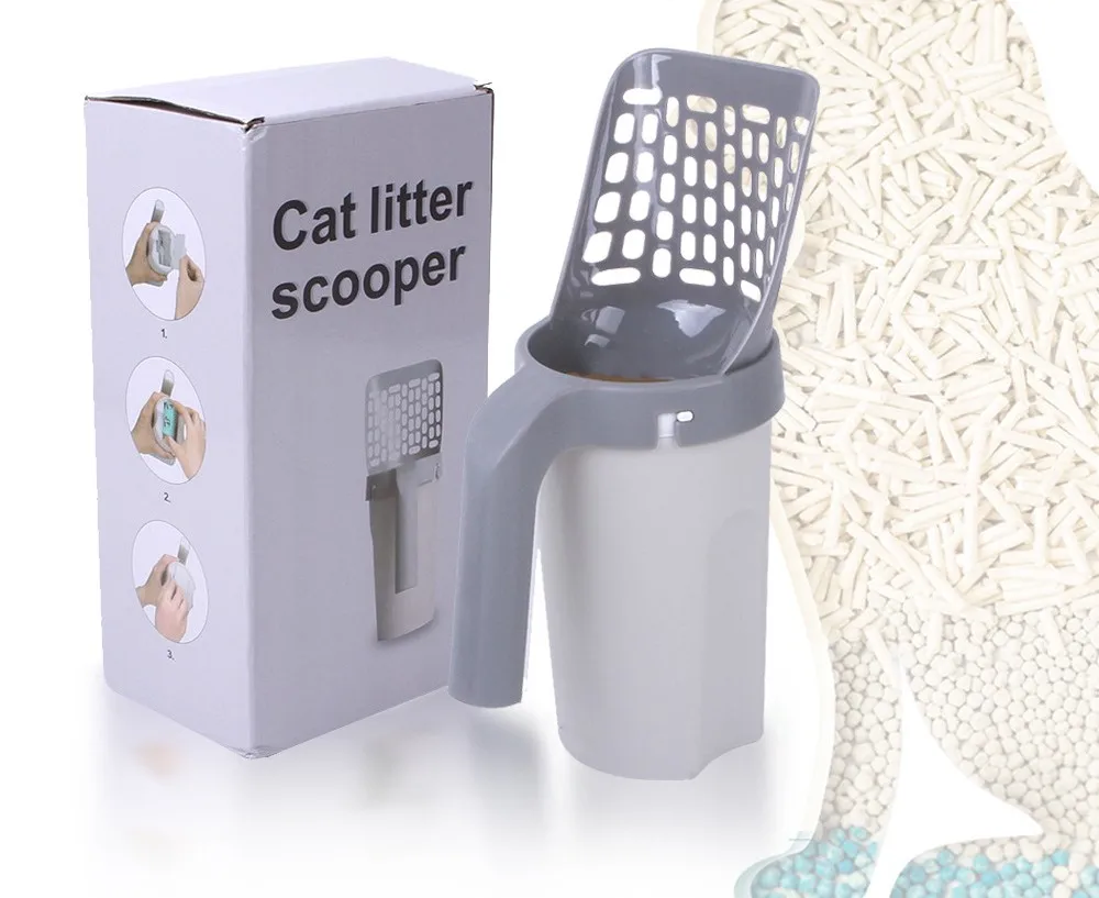 Integrated cat litter shovel, plastic cat litter bin with garbage bag, household cat toilet cat litter shovel
