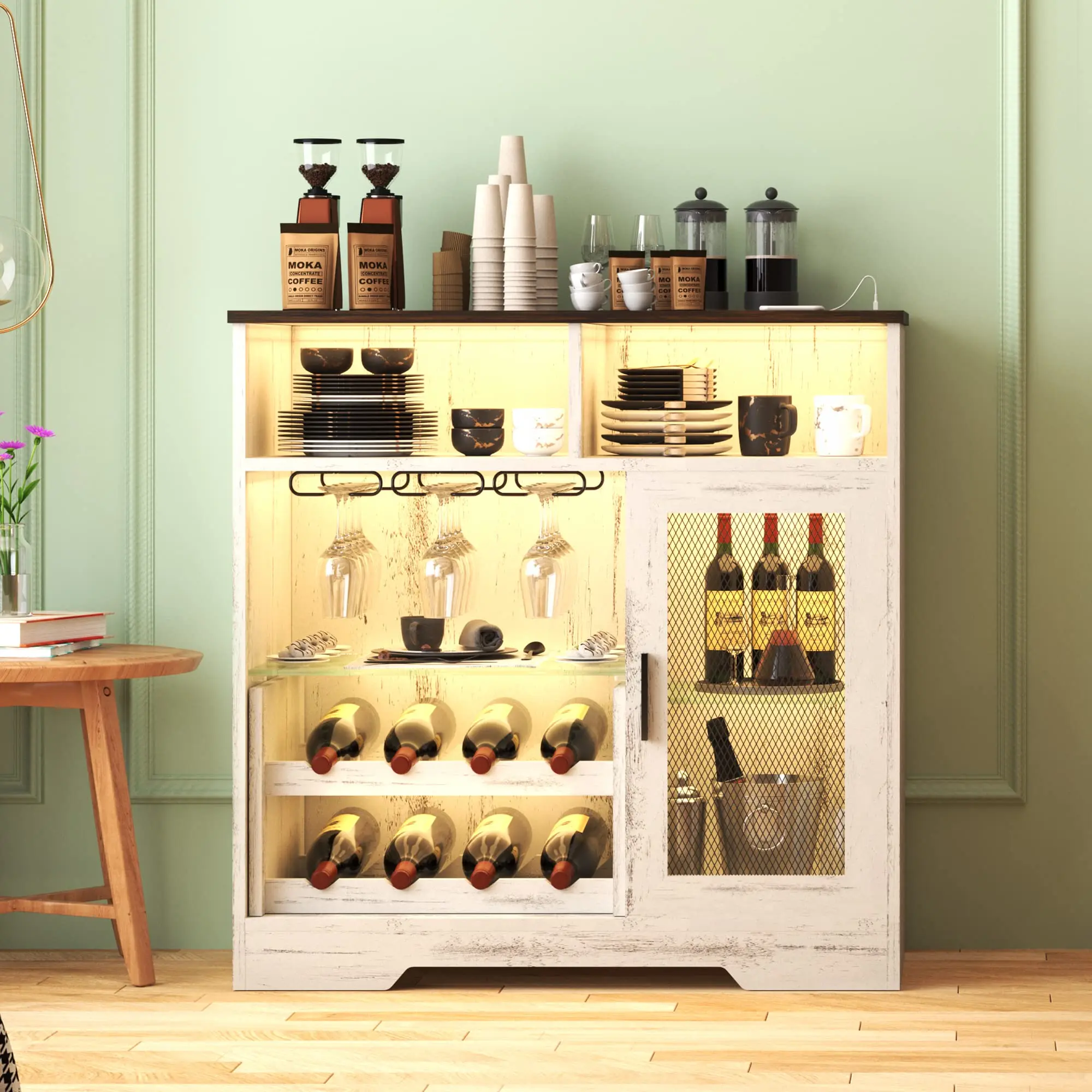Modern Design Wood Extendable Corner White LED Bar Wine Drinks Storage Display Cabinet Living Room Furniture gabinetes de bar