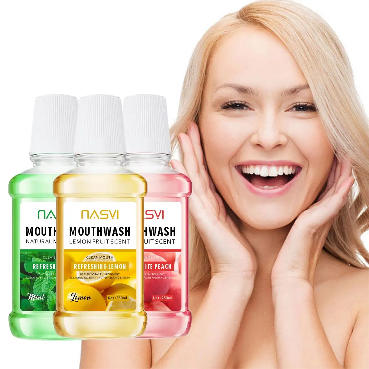 NASYI 250ml mint mouthwash manufacturers wholesale large bottles of peach flavor men and women fresh breath mouthwash