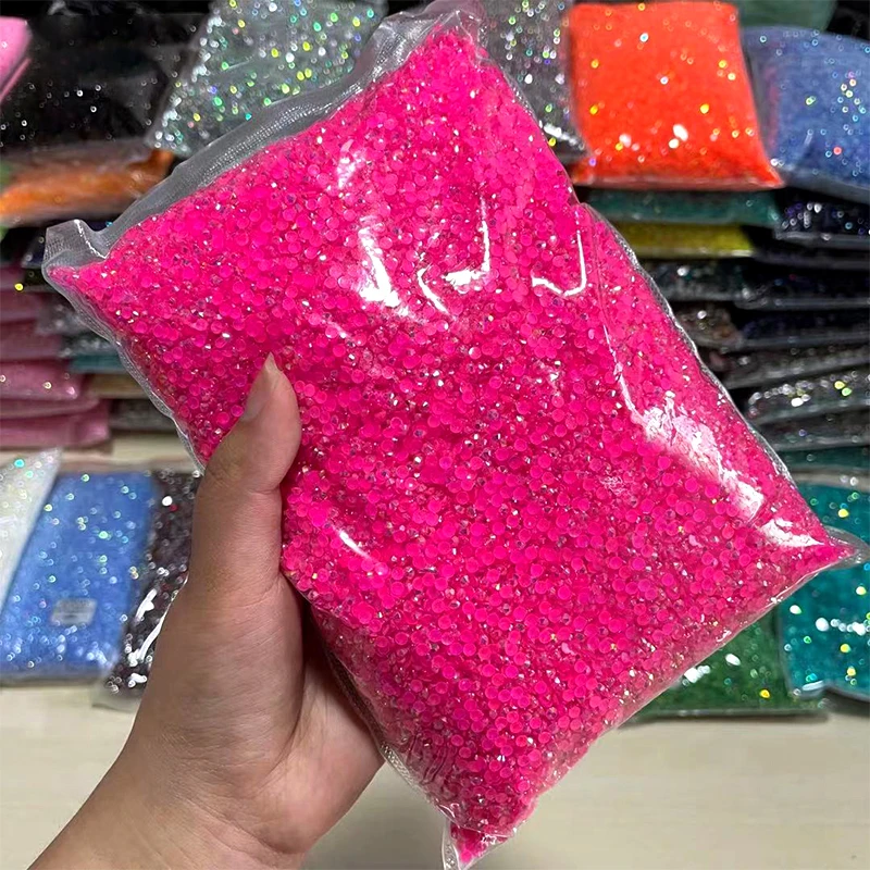 Wholesale 2mm 3mm 4mm 5mm 6mm Acrylic Neon Green AB Resin Rhinestone FlatBack Crystal Non Hot Fix Strass Crystal for Nail Stones