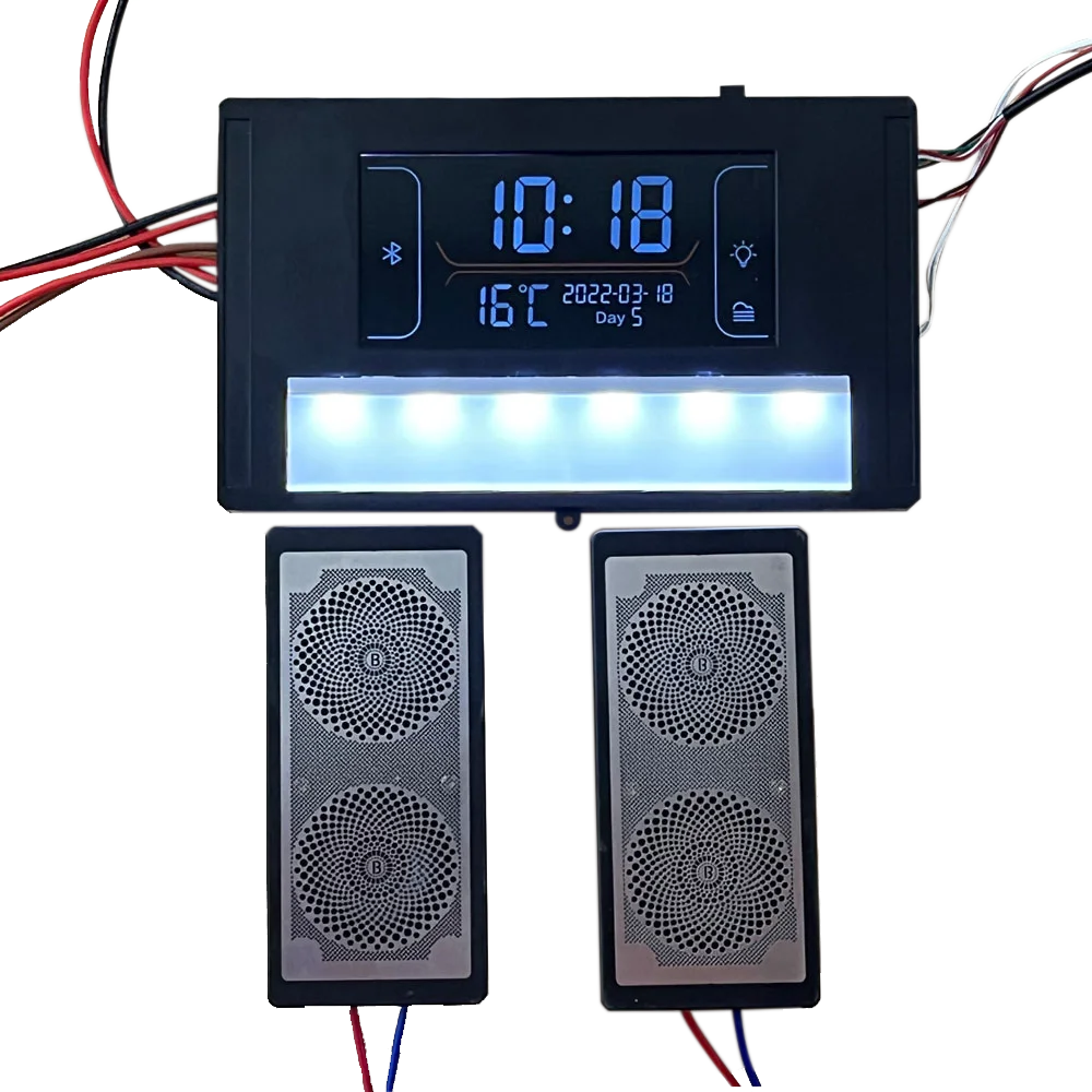 12V 36W 48W 60W Speaker Defogger Time And Temperature Display Mirror 6 Key Gang Three Color Touch Switch With USB Socket