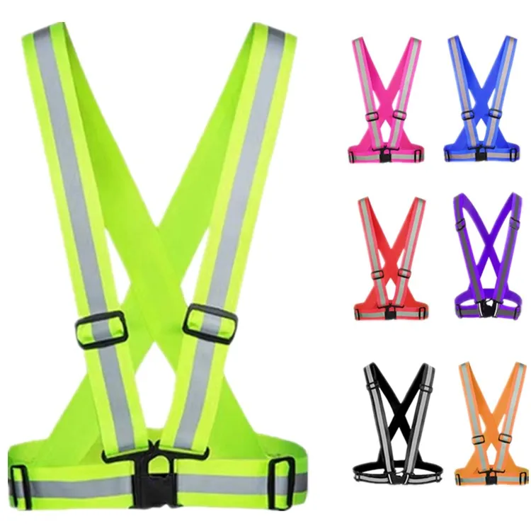 Wholesale Outdoor Night Running Cycling Dog Walking Elastic Adjustable High Visibility Reflective Belt Safety Vest Straps Gear