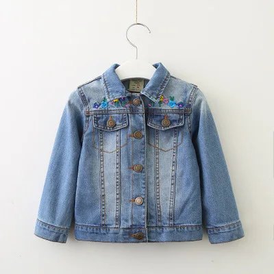 Детская одежда, новинка на весну, хлопковая джинсовая куртка с вышивкой сзади для девочек, детские джинсовые куртки для девочек