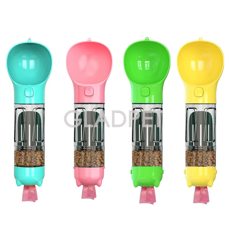 Amazon Best Seller Travel Portable 300ml 3 In 1 Pet Dog Drinking Water Bottle With Toilet Poop Bag and Food Container