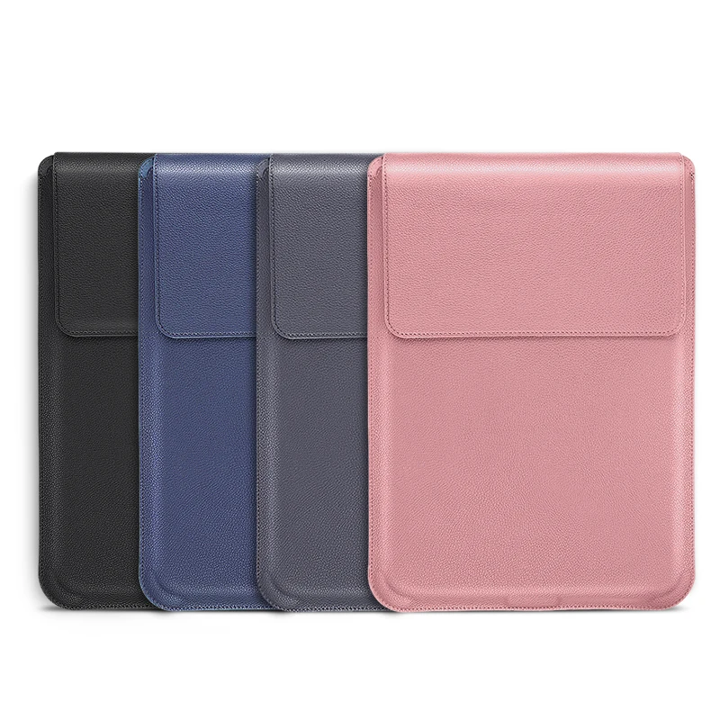 New wholesale custom laptop case for Macbook 12 to 16inch universal PU leather bag with built-in stand smart laptop sleeve bag