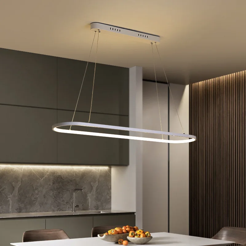 Modern Simple Aluminum High Lumen LED Long Linear Curved Kitchen Island Hanging Lamp For Dinning Table