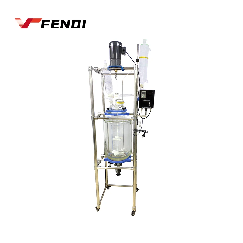 s212-50 10-50l 50 liter high speed big jackted heating and cooling double layer stirred tank glass reactor