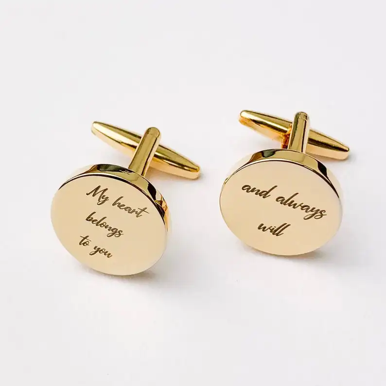 Simple Stainless Steel Jewelry 24k Gold Cufflinks High Quality Engraved Custom Cufflinks Initials Studs for Men