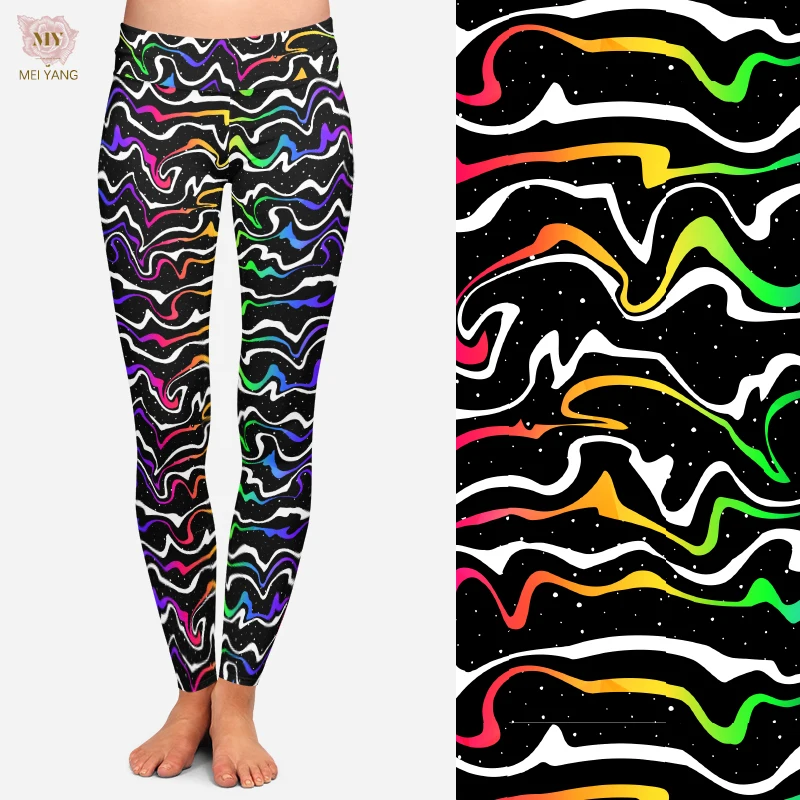 Wave with space Brushed Butter Soft High Waist 92% polyester 8% spandex 230gsm Printed Leggings