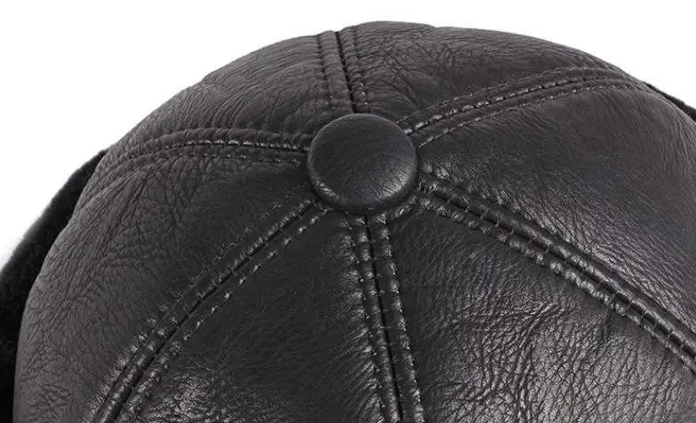 PU leather Cover Wind Head Protection Warm Black Fleece Lined Lord Winter Melon Caps Docker Pumpkin Brimless Landlord Bonnet Hat